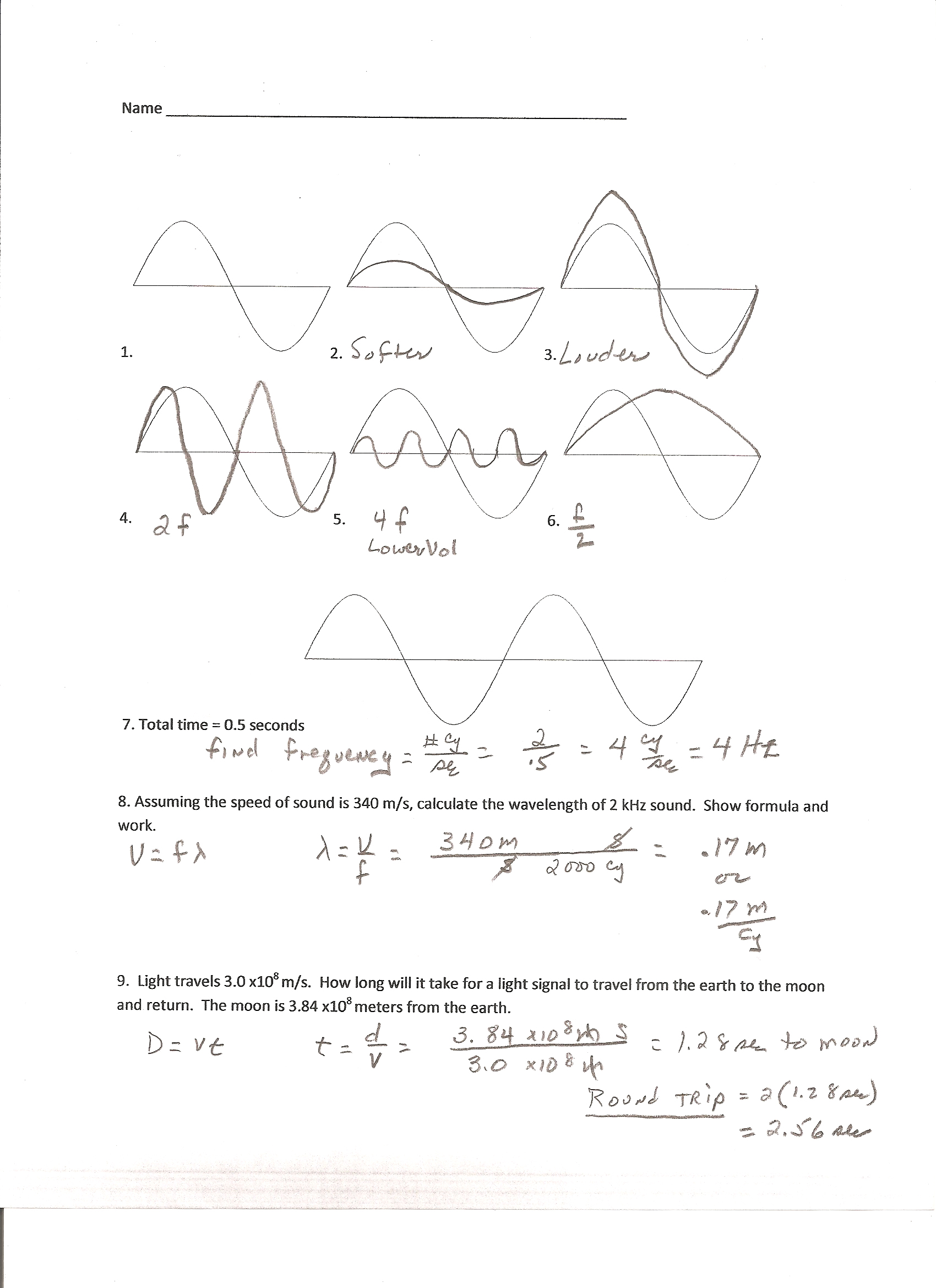 Waves Worksheet Answer Key